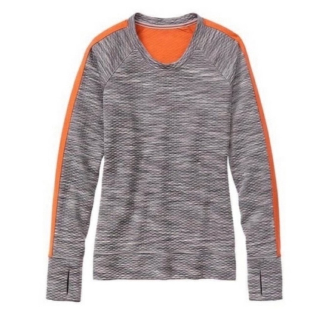 Athleta Women’s Top Snowscape Quilted Spacedye Sweatshirt Gray Orange size Small